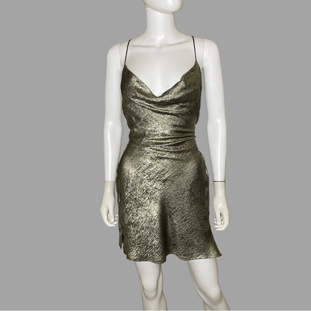 Princess Polly Zeera Meallic Cowl Neck Ruched Mini Dress‎